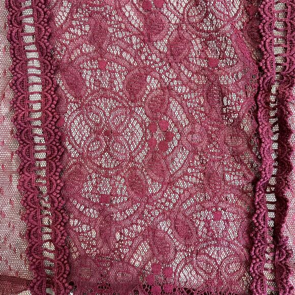 Maroon Lace Mesh Long Sleeve Crop Top - Picture 7 of 8